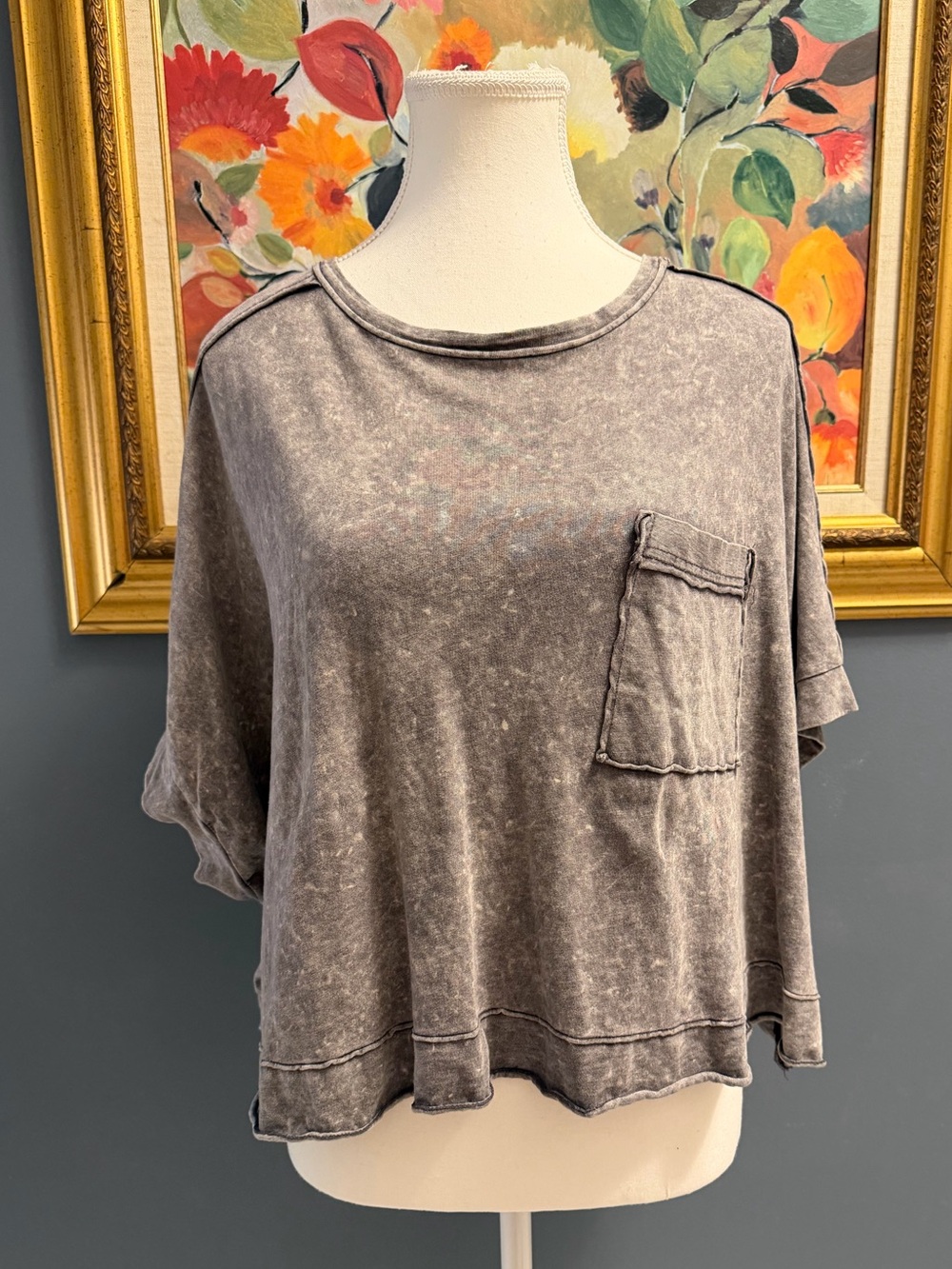 Washed Charcoal Short Sleeve Pocket Tee - Women's Relaxed Fit
